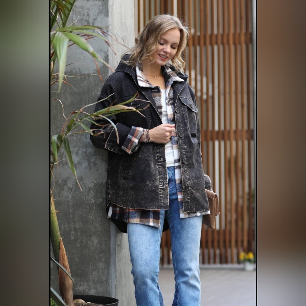 Oversized Vintage Washed Shacket Ash Black